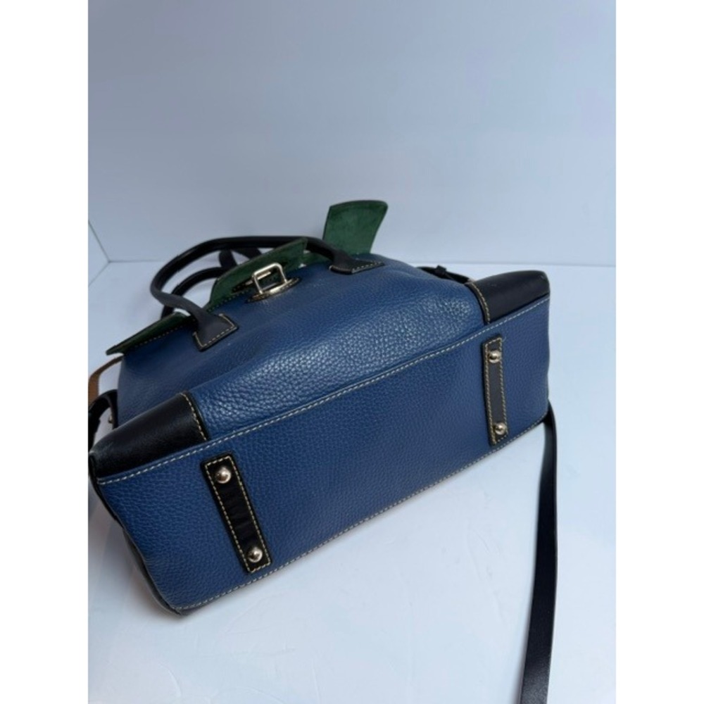 Dooney & Bourke Navy Blue Pebbled Leather Elisa Satchel Brown Trim J10831022 - Picture 16 of 16